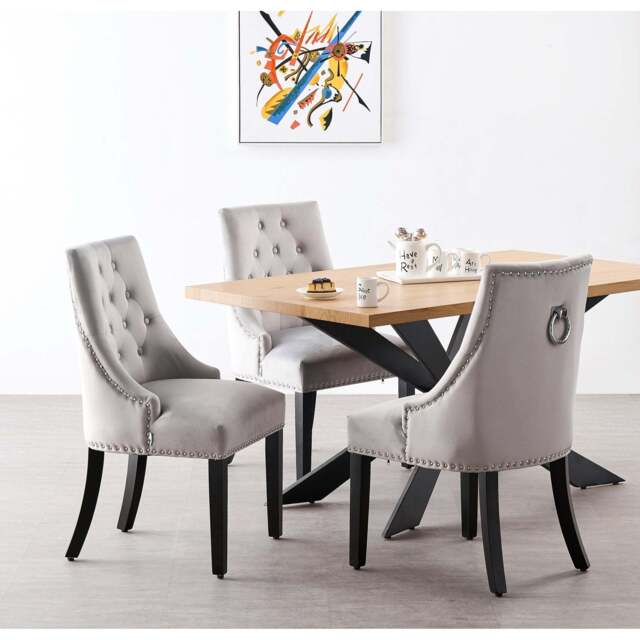 Windsor Duke Lux Dining Set - An Oak Table with Set of 6 Dining Chairs - Light Grey
