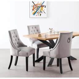 Windsor Duke Lux Dining Set - An Oak Table with Set of 6 Dining Chairs - Light Grey