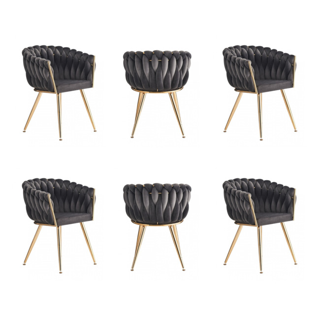 Roma Knot LUX Velvet Dining Chair - Plush Upholstery with Gold Frame - Grey / Set of 6