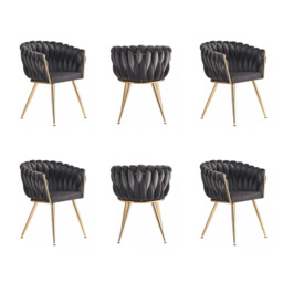 Roma Knot LUX Velvet Dining Chair - Plush Upholstery with Gold Frame - Grey / Set of 6