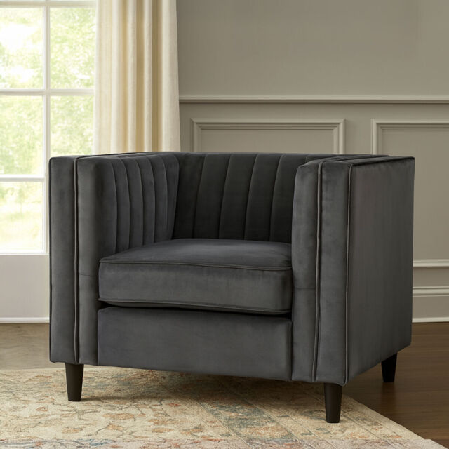 Farah Grey Velvet Chair with Pleated Detail - image 1