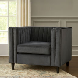 Farah Grey Velvet Chair with Pleated Detail - thumbnail 1