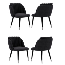 Milano velvet dining chair - Black / Set of 4