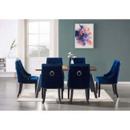 Windsor Cosmo Lux Dining Set - a Walnut Table and Set of 6 Chairs - Blue