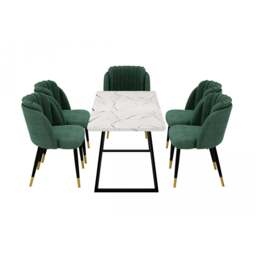 Milano Toga Extendable Dining Set - a White Extendable Dining Table & 6 Dining Chairs with Gold End Caps - Green