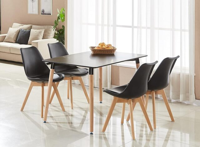 5-Piece Halo Dining Set (Oak Table + 4 Jamie Lorenzo Tulip Chairs) - Black