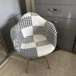5PCs Dining Set - a White Halo Dining Table & Set of 4 Black/White Patchwork Accent Chairs - thumbnail 6