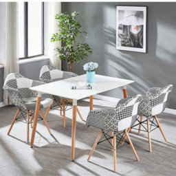 5PCs Dining Set - a White Halo Dining Table & Set of 4 Black/White Patchwork Accent Chairs - thumbnail 2