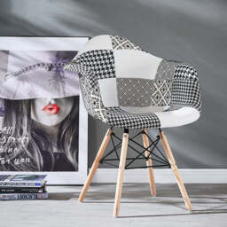 5PCs Dining Set - a White Halo Dining Table & Set of 4 Black/White Patchwork Accent Chairs - thumbnail 5