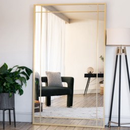 Aimi - Full Length Gold Metal Rectangle Window Mirror - 180cm x 90cm - thumbnail 1