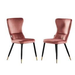 New York LUX Velvet Dining Chair with Metal Legs - Scandinavian Inspired - Pink / Set of 2