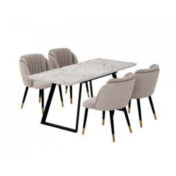 Milano Toga Extendable Dining Set - a White Extendable Dining Table & 4 Dining Chairs with Gold End Caps - Grey