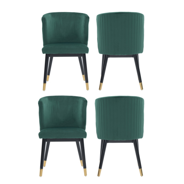 Sofina Modern Velvet Dining Chair with Tufted Back – Wooden Frame & Gold-Tipped Rubberwood Legs - Green / Set of 4