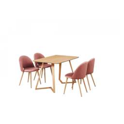 Lucia Dallas Dining Table and Chairs Set of 4 - an Oak Dining Table & Set of 4 Velvet Dining Chairs - Pink