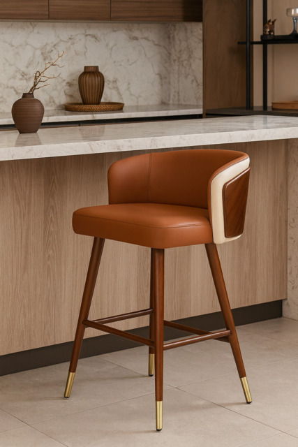 Okazaki Bar Stool - Dark Orange (Light Walnut Legs) / 78cm / Set of 2