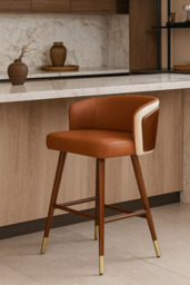 Okazaki Bar Stool - Dark Orange (Light Walnut Legs) / 78cm / Set of 2