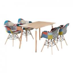 Patchwork Halo Dining Table Set with 4 Chairs - Wood