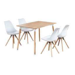 Sophie Halo Dining Set with Oak Table and 4 White Chairs