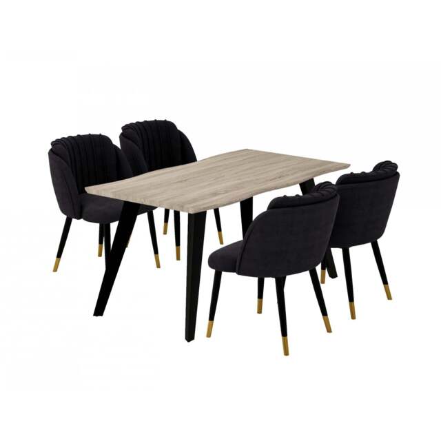 Milano Duke LUX Dining Set, a Light Walunt Dining Table & 4 Velvet Dining Chairs with Gold End Caps - image 1