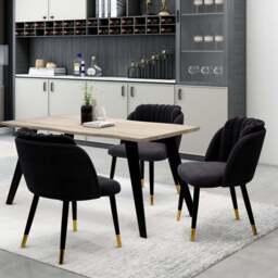 Milano Duke LUX Dining Set, a Light Walunt Dining Table & 4 Velvet Dining Chairs with Gold End Caps - thumbnail 2