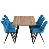 Sofia Rocco Dining Set - Blue / Set of 6 / Walnut
