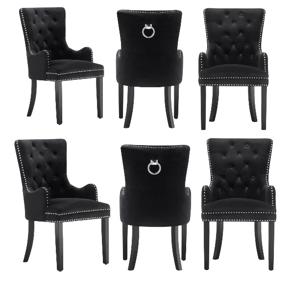 Windsor LUX Velvet Dining Chair (with armrests) - Black / Set of 6