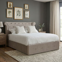 Mink Velvet Ottoman Double Bed - Edison - thumbnail 1