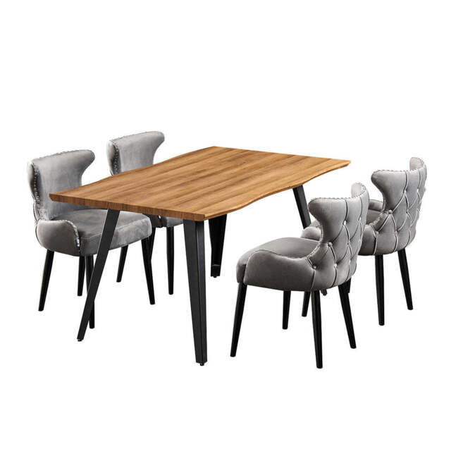 Oxford Rocco LUX 5PCs Dining Set includes an Oak Dining Table and Set of 4 Dining Chairs - Dark Grey