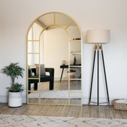 Mio- Full Length Gold Metal Arched Window Mirror - 200cm x 120cm - thumbnail 3