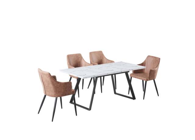 Zarah White Toga Lux Dining Set - Beige / Set of 4