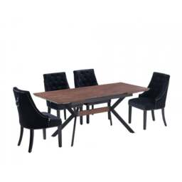 Blaze Walnut Dining Table and Set of 4 Black Windsor Dining Chairs