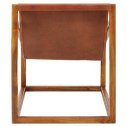 Kendari Brown Leather and Teak Wood Sling Chair - thumbnail 6