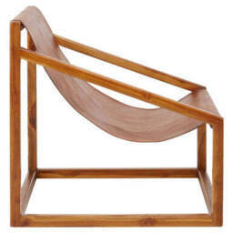 Kendari Brown Leather and Teak Wood Sling Chair - thumbnail 5