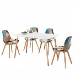 Patchwork Halo Dining Table Set - Set of 4 Patchwork Retro Chairs & a Halo Dining Table w/ Solid Wooden Legs - thumbnail 1