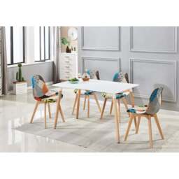 Patchwork Halo Dining Table Set - Set of 4 Patchwork Retro Chairs & a Halo Dining Table w/ Solid Wooden Legs - thumbnail 2