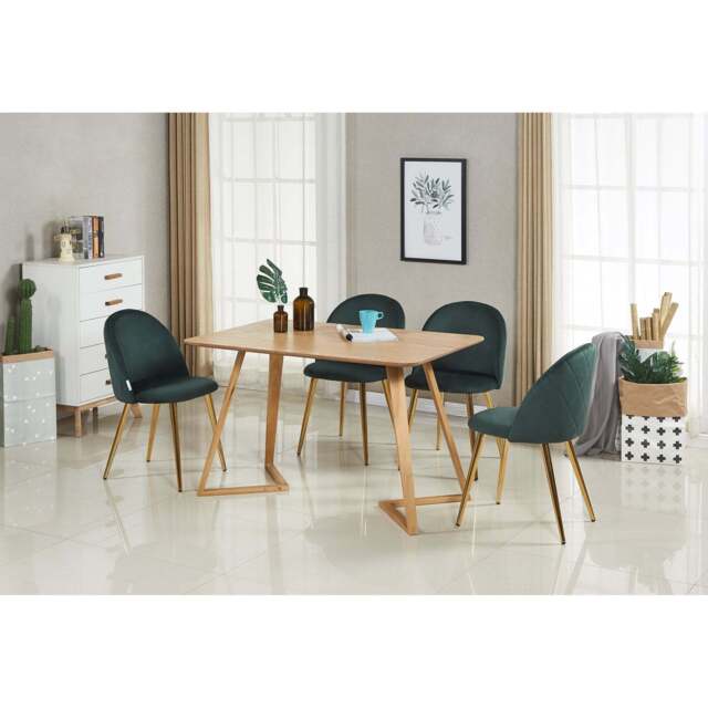 Lucia Dallas Dining Table and Chairs Set of 4 - an Oak Dining Table & Set of 4 Velvet Dining Chairs - Green