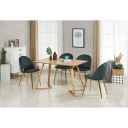 Lucia Dallas Dining Table and Chairs Set of 4 - an Oak Dining Table & Set of 4 Velvet Dining Chairs - Green