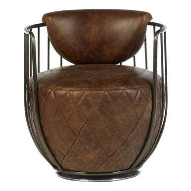 Hoxton Brown Leather Swivel Tub Chair - image 1