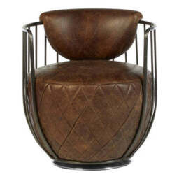 Hoxton Brown Leather Swivel Tub Chair - thumbnail 1