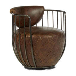 Hoxton Brown Leather Swivel Tub Chair - thumbnail 2