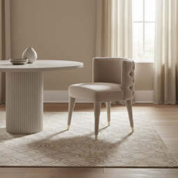 Villi Beige Velvet Tufted Curved Dining Chair - thumbnail 1