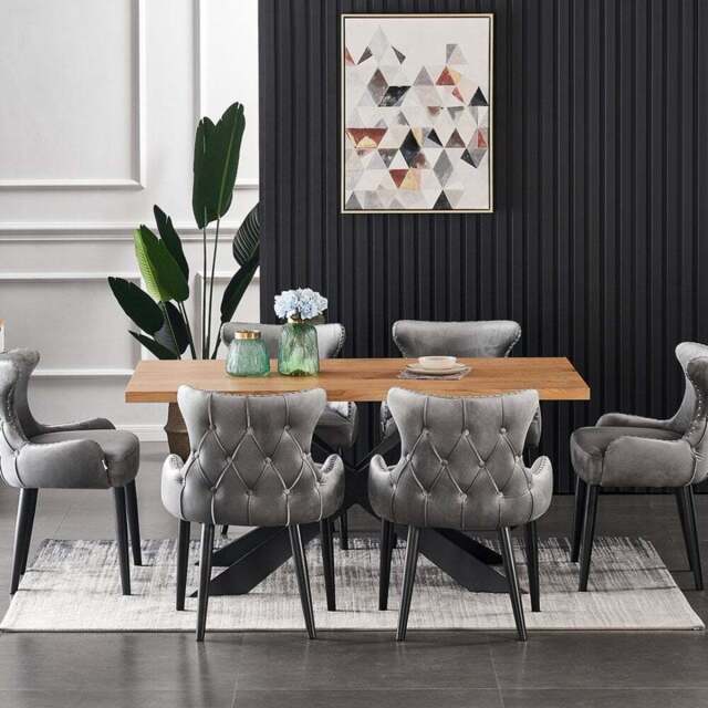 Oxford Duke LUX Dining Set, an Oak Table and Set of 6 Velvet Chairs - Dark Grey