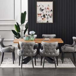 Oxford Duke LUX Dining Set, an Oak Table and Set of 6 Velvet Chairs - Dark Grey