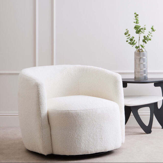 Montreal Ivory Boucle Effect Curved Lounge Chair With Swivel Base - image 1