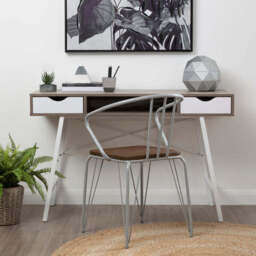 Light Oak Veneer Effect 2 Drawer Desk in White Finish Frame - Bradbury - thumbnail 3