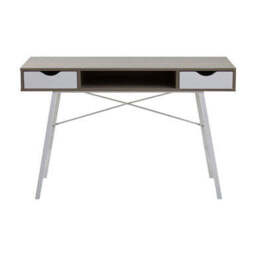 Light Oak Veneer Effect 2 Drawer Desk in White Finish Frame - Bradbury - thumbnail 6