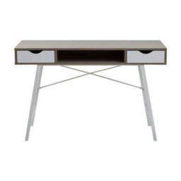 Light Oak Veneer Effect 2 Drawer Desk in White Finish Frame - Bradbury - thumbnail 2