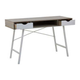 Light Oak Veneer Effect 2 Drawer Desk in White Finish Frame - Bradbury - thumbnail 4