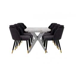Milano Blaze LUX Dining Set - a White EXTENDABLE Dining Table & 6 Velvet Dining Chairs with Gold End Caps - thumbnail 1