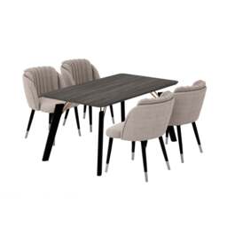 Milano Cosmo LUX Dining Set - a Black Dining Table & 4 Dining Chairs with Silver End Caps - Grey